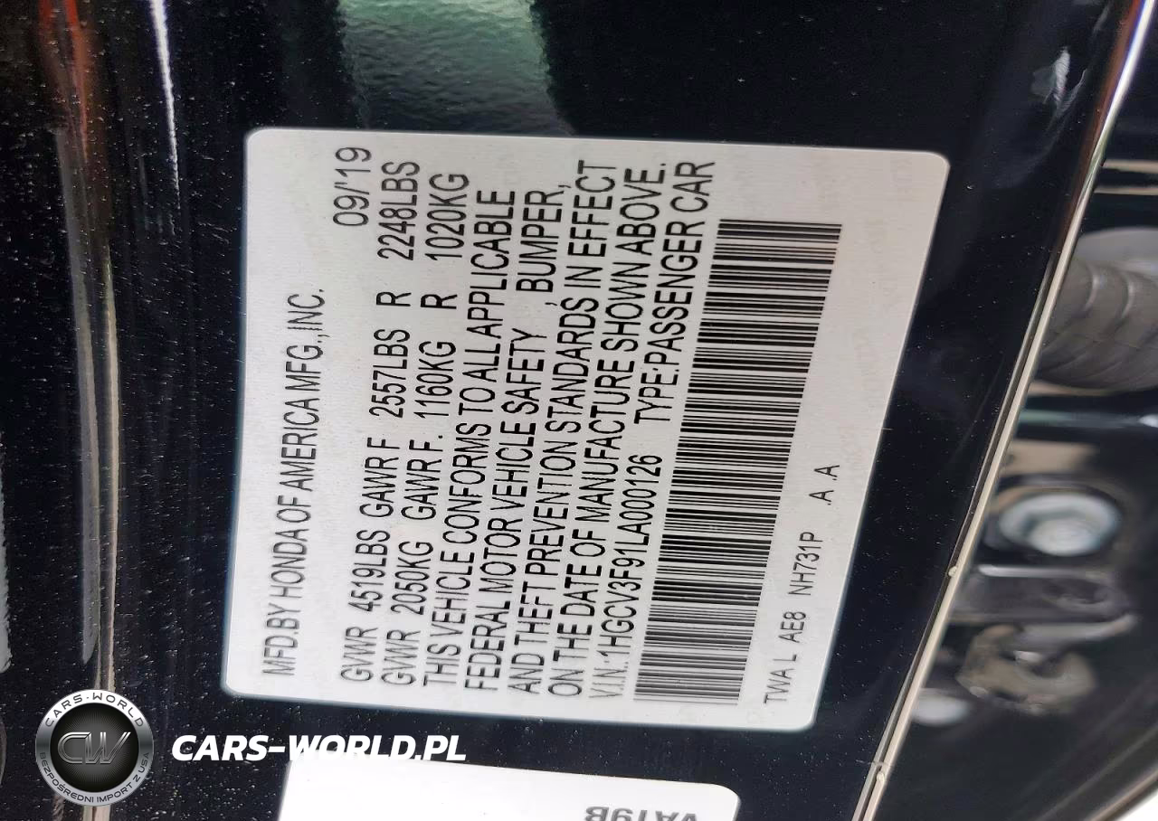 2020 Honda Accord Touring Hybrid VIN:1HGCV3F91LA000126 - 13