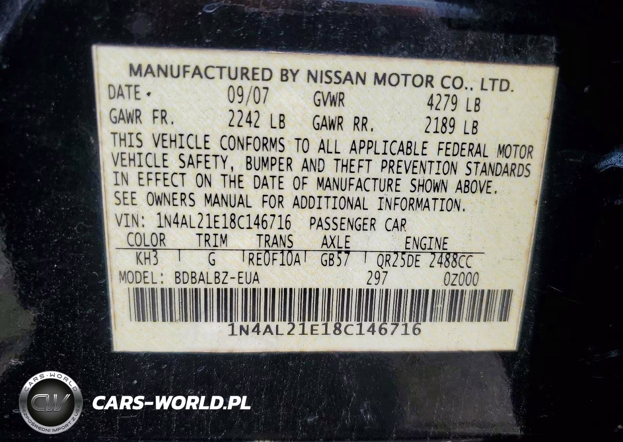 2008 Nissan Altima 2.5 VIN:1N4AL21E18C146716 - 12