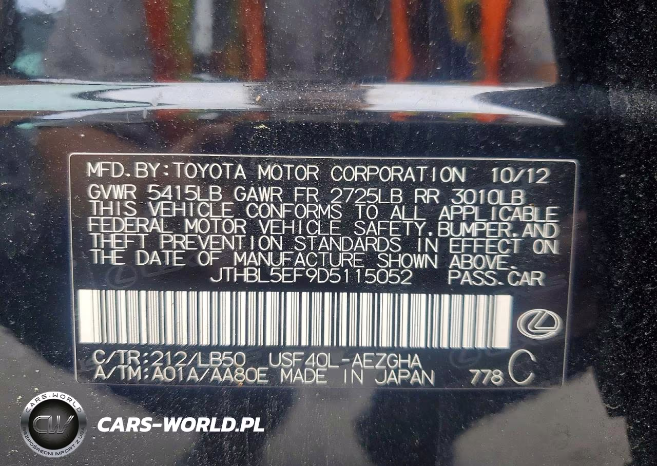 2013 Lexus Ls 460 VIN:JTHBL5EF9D5115052 - 12