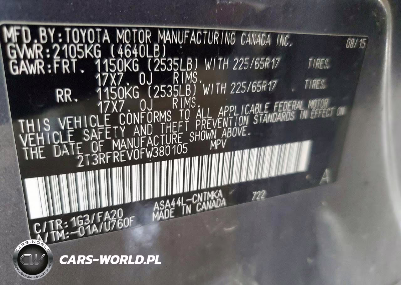 2015 Toyota Rav4 Xle VIN:2T3RFREV0FW380105 - 14