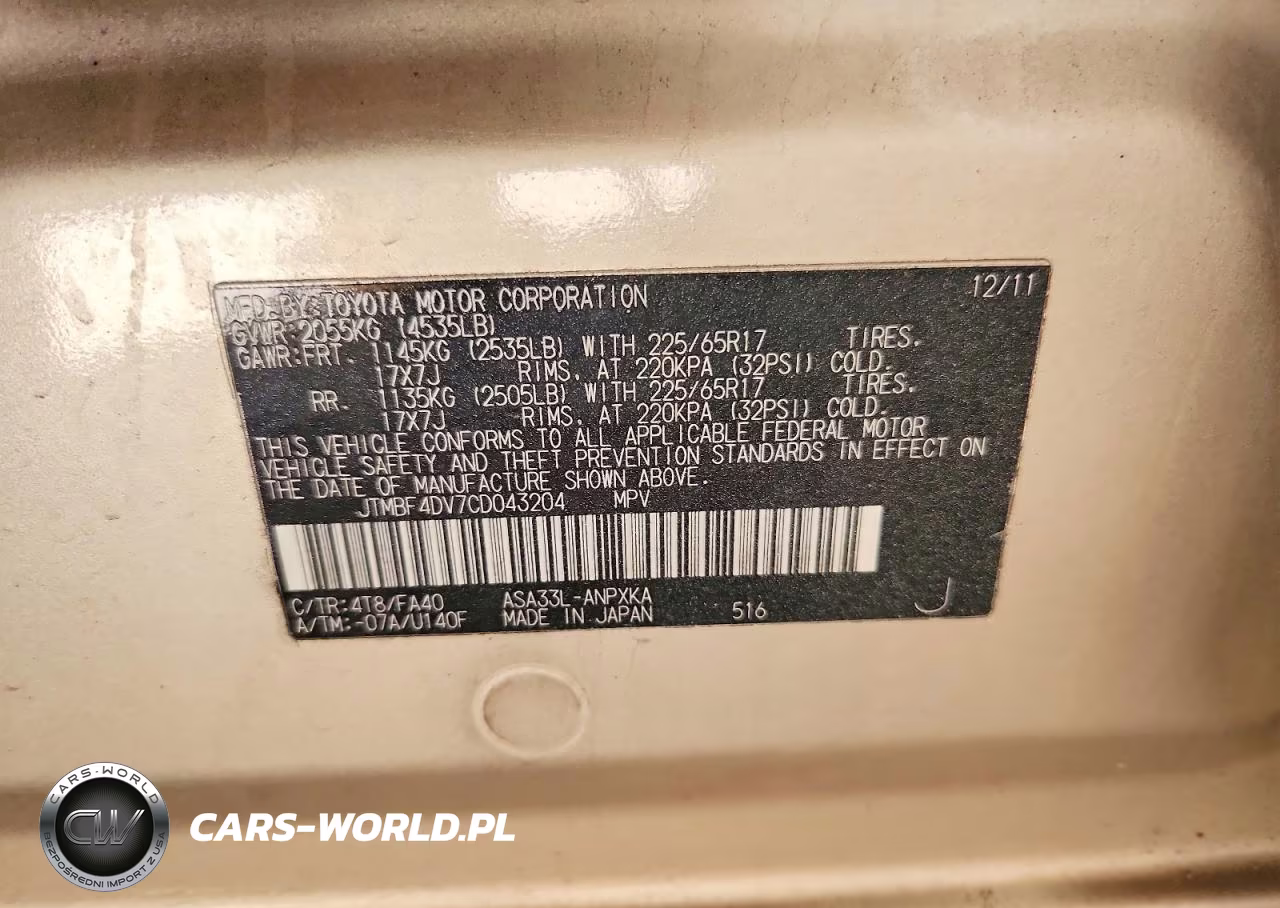 2012 Toyota Rav4 Base VIN:JTMBF4DV7CD043204 - 12