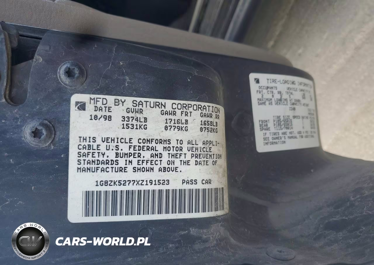 1999 Saturn Sl2 VIN:1G8ZK5277XZ191523 - 12