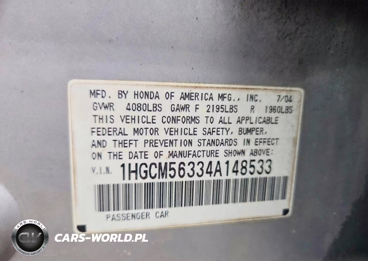 2004 Honda Accord Lx VIN:1HGCM56334A148533 - 13