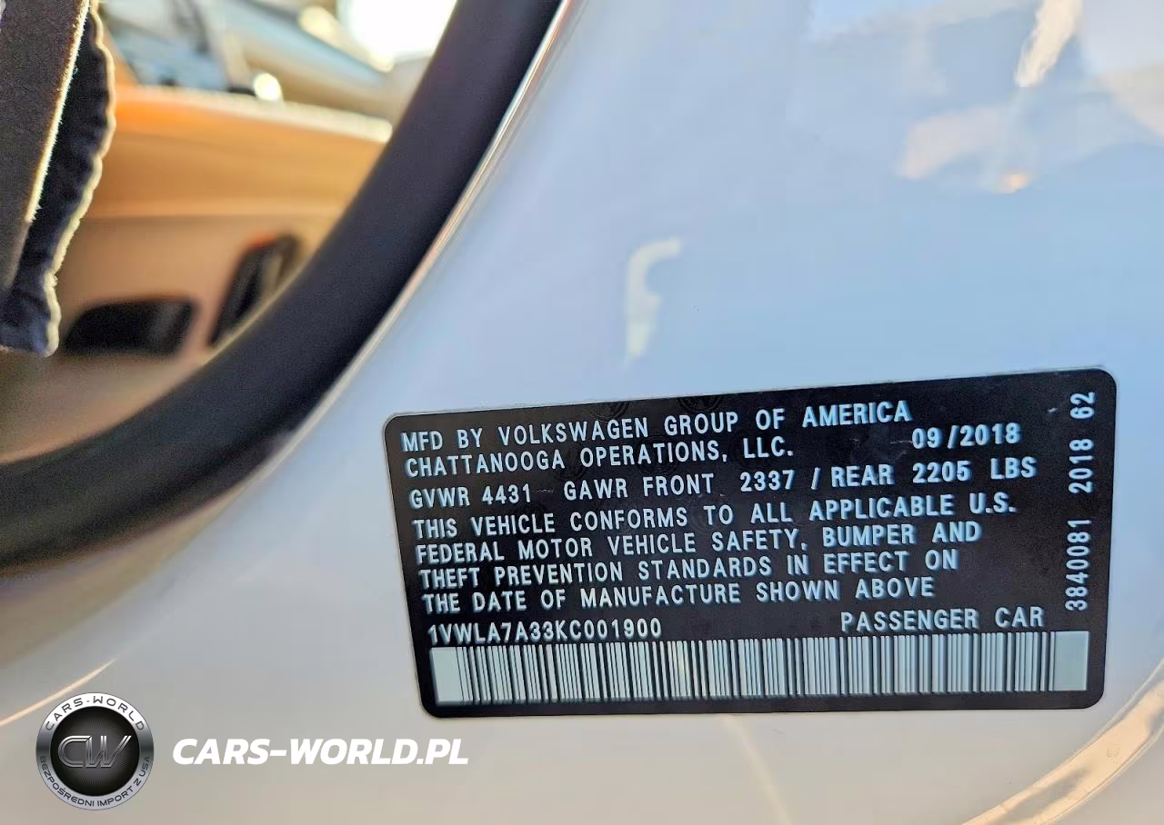 2019 Volkswagen Passat Wolfsburg VIN:1VWLA7A33KC001900 - 13