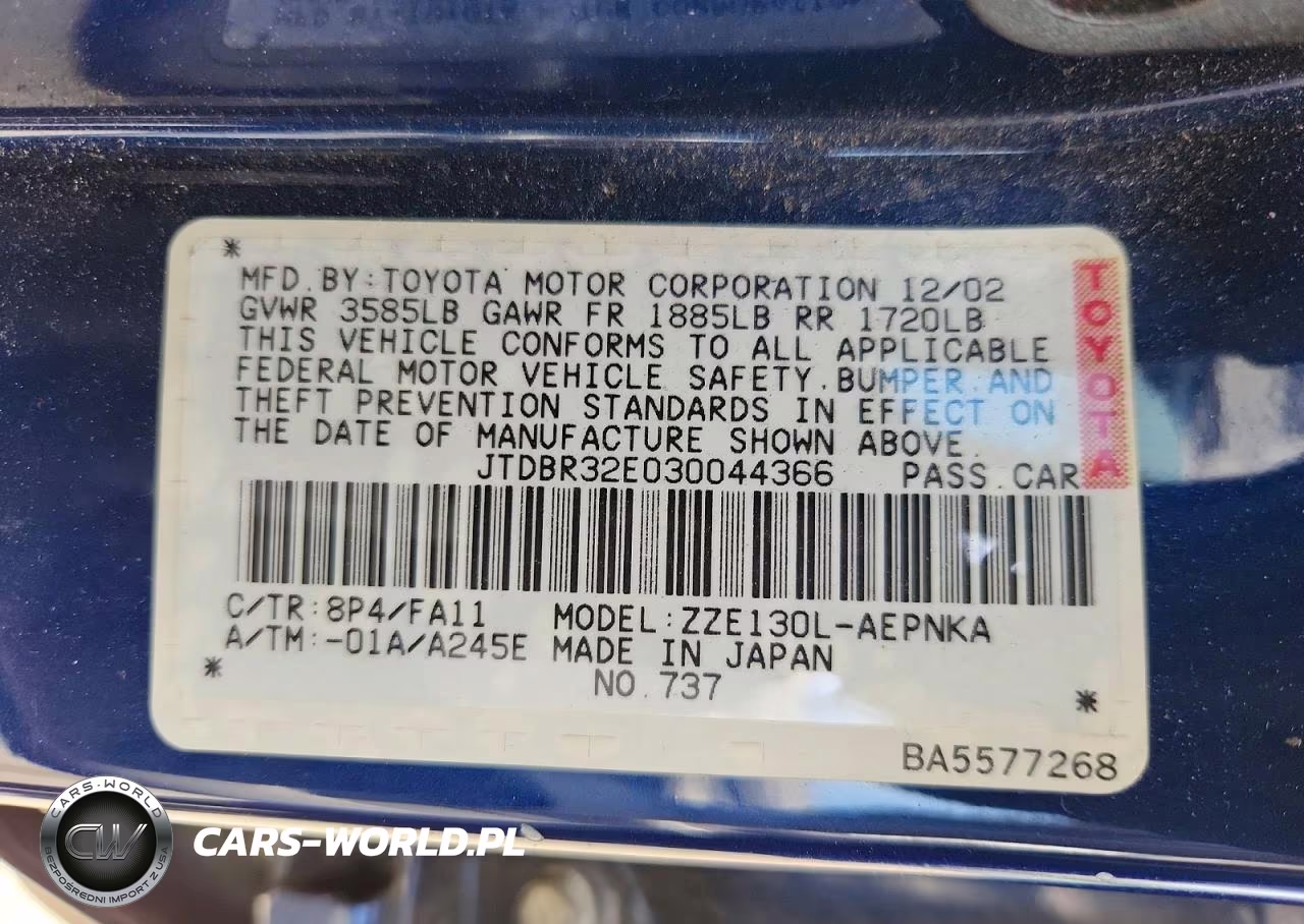 2003 Toyota Corolla Le VIN:JTDBR32E030044366 - 12