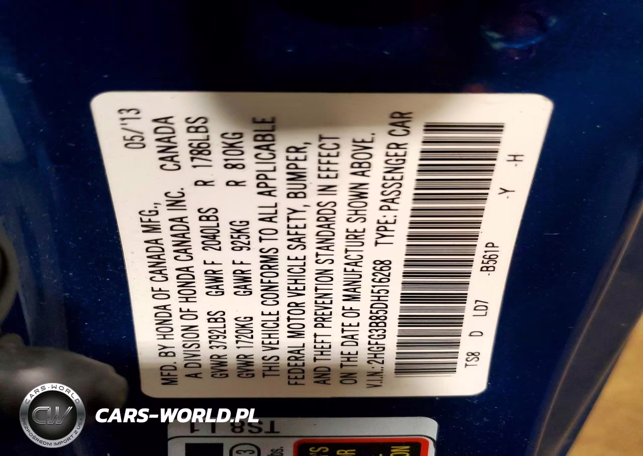 2013 Honda Civic Ex VIN:2HGFG3B85DH516268 - 13