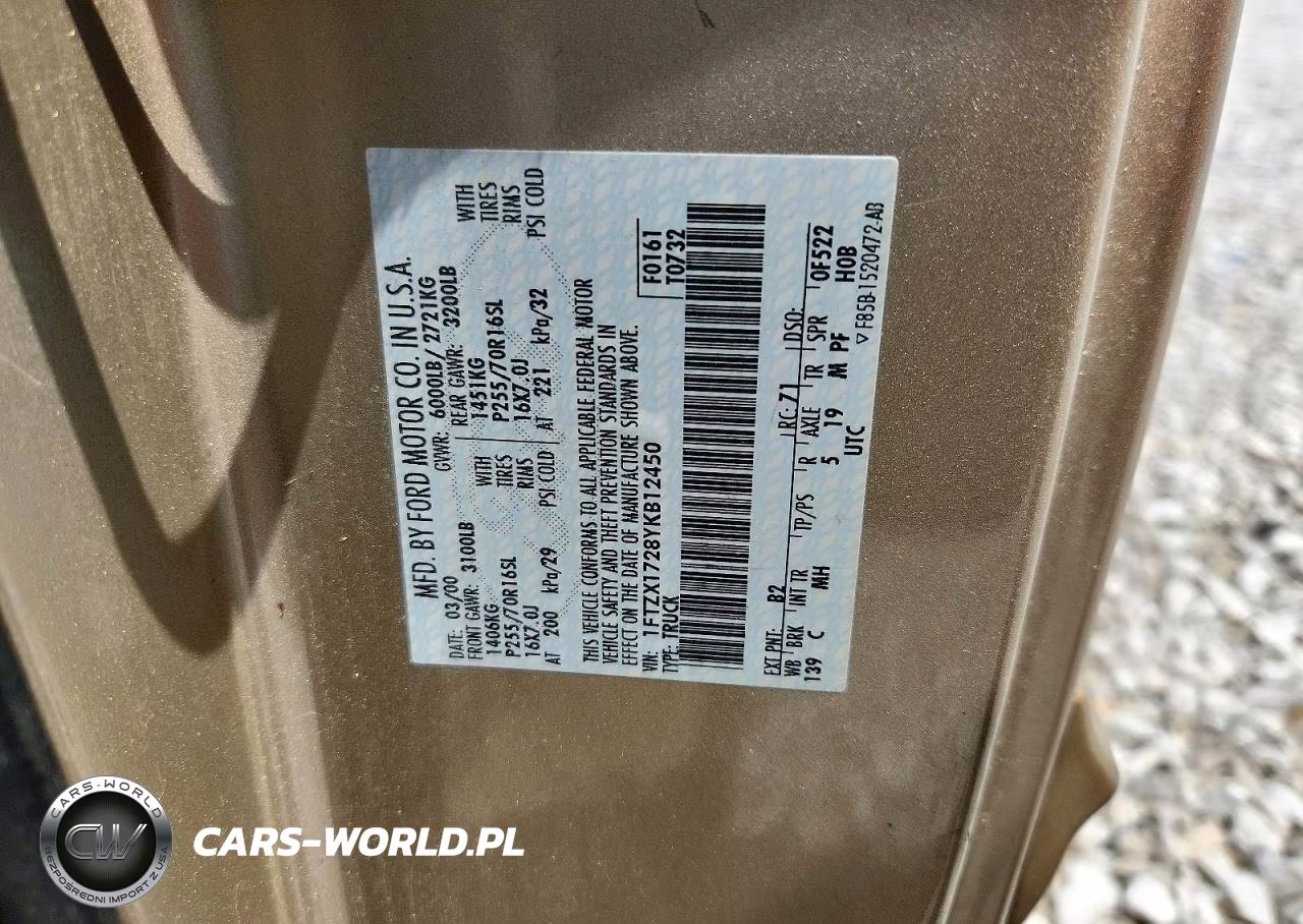 2000 Ford F150 VIN:1FTZX1728YKB12450 - 12