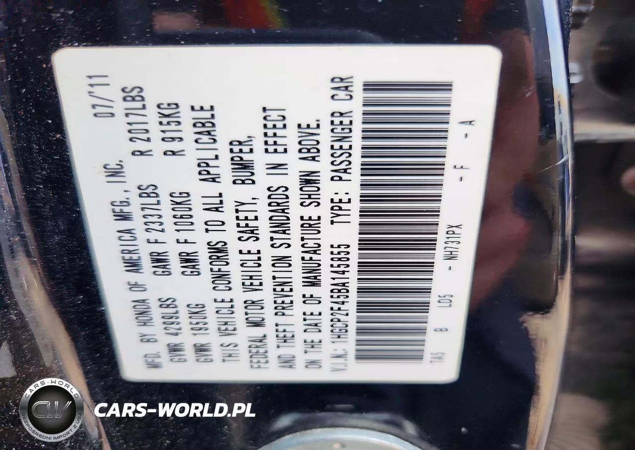 2011 Honda Accord Lxp VIN:1HGCP2F45BA145855 - 13
