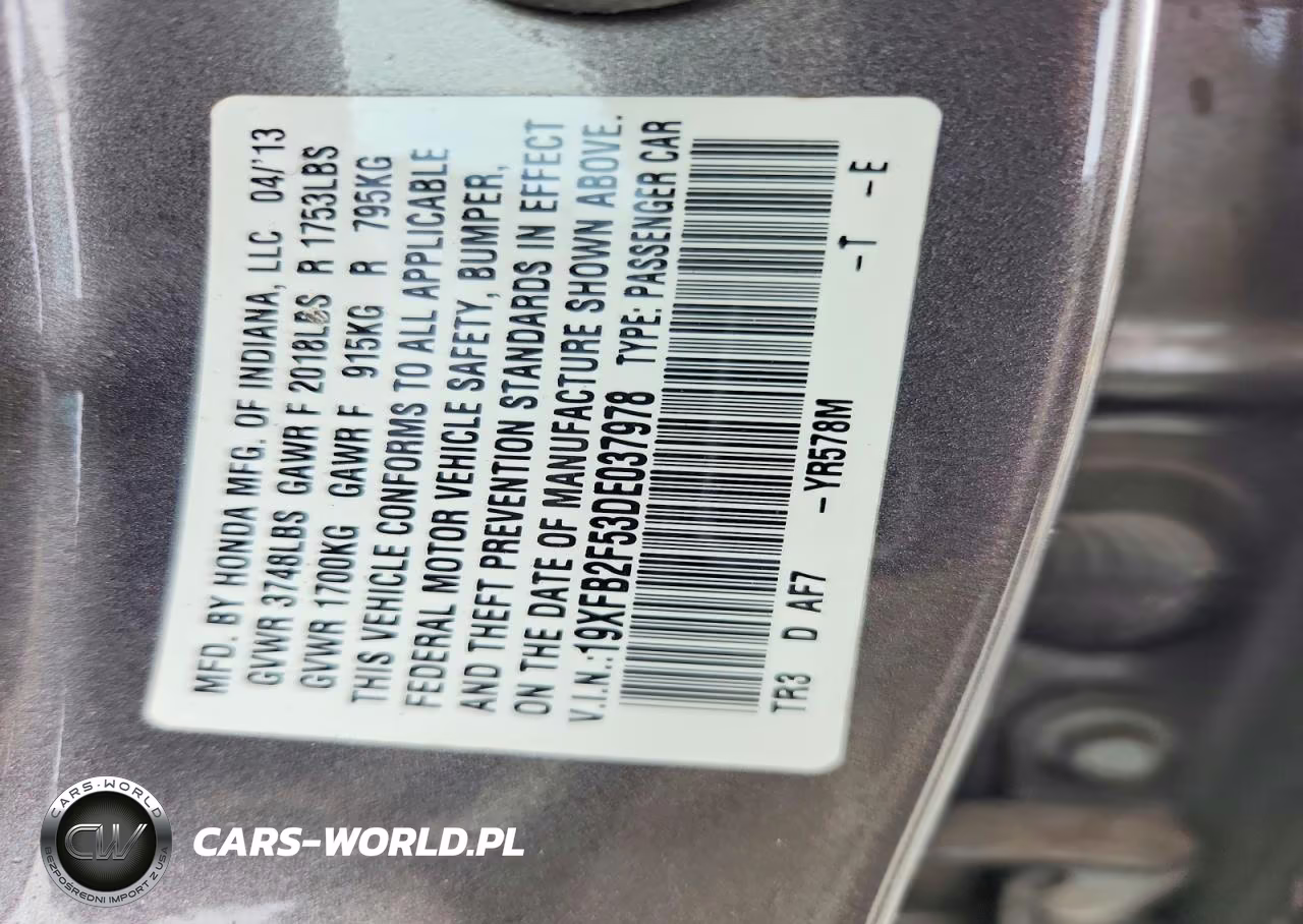 2013 Honda Civic Lx VIN:19XFB2F53DE037978 - 12