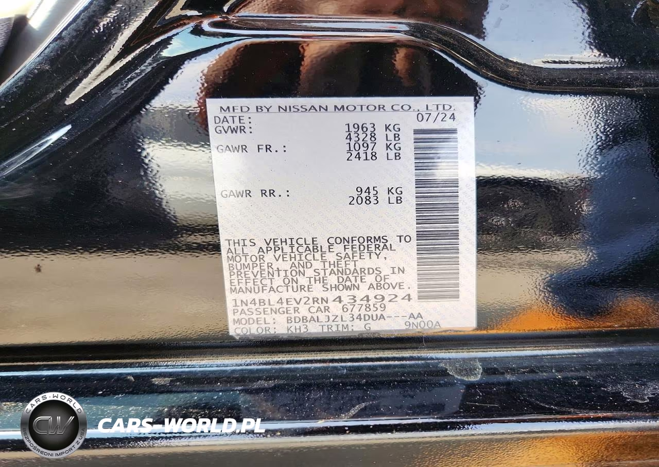2024 Nissan Altima Sl VIN:1N4BL4EV2RN434924 - 13