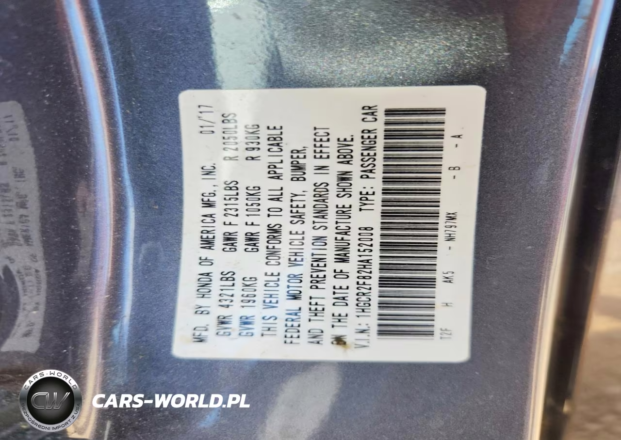 2017 Honda Accord Exl VIN:1HGCR2F82HA152008 - 13