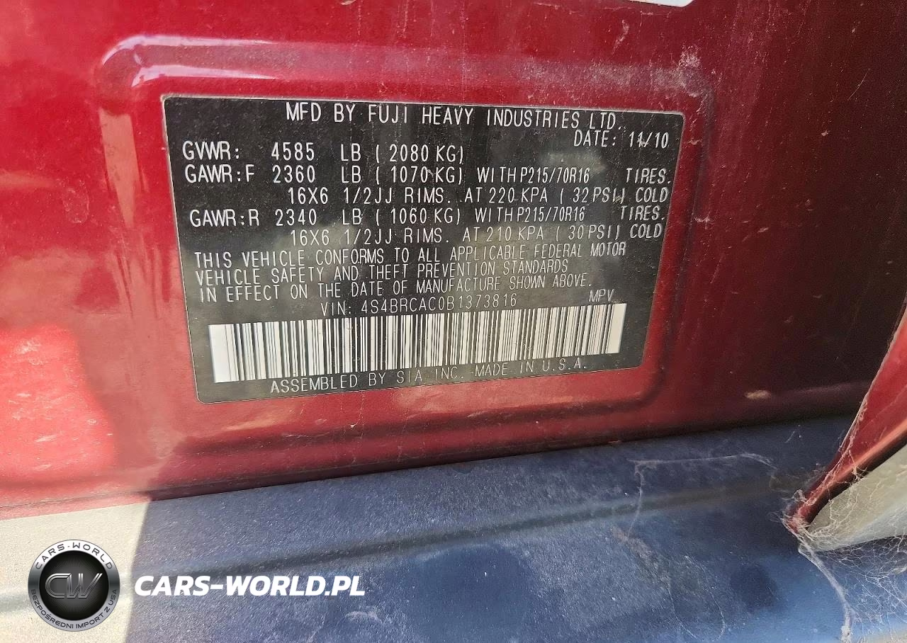 2011 Subaru Outback 2.5I VIN:4S4BRCAC0B1373816 - 12