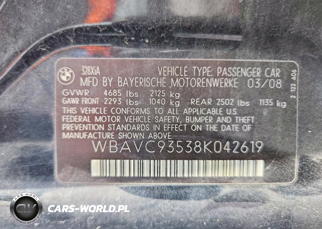 2008 BMW 3 Series VIN:WBAVC93538K042619 - 12