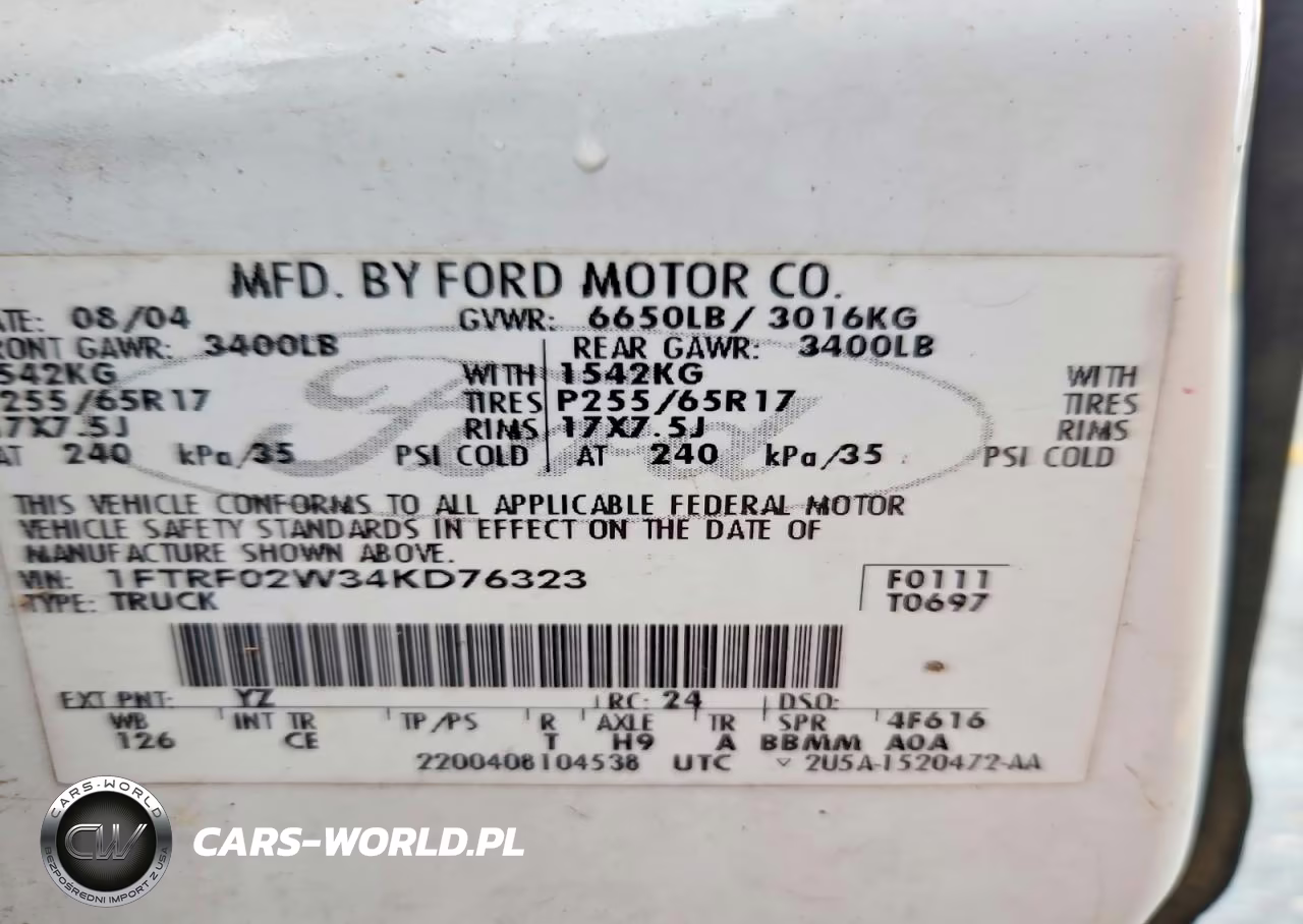2004 Ford F150 VIN:1FTRF02W34KD76323 - 12