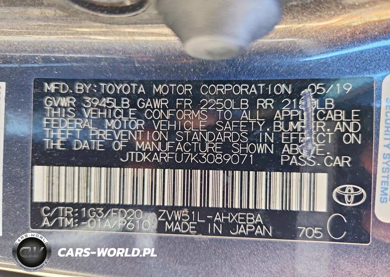 2019 Toyota Prius Le VIN:JTDKARFU7K3089071 - 12