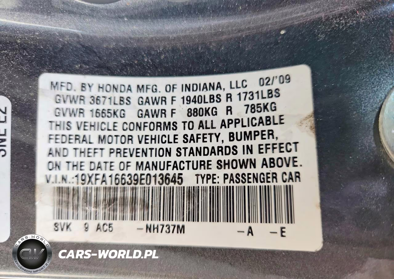 2009 Honda Civic Lx-S VIN:19XFA16639E013645 - 12