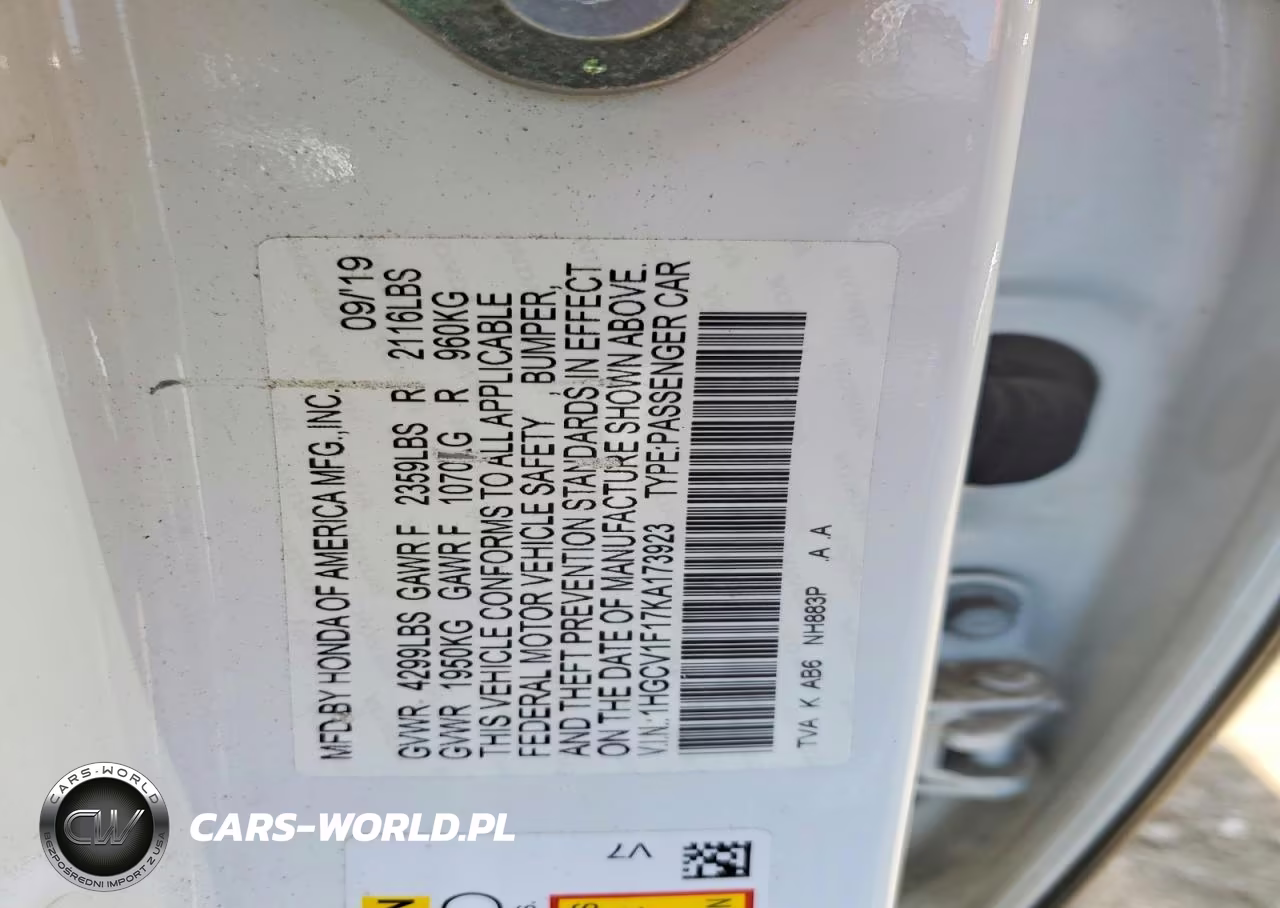 2019 Honda Accord Lx VIN:1HGCV1F17KA173923 - 13
