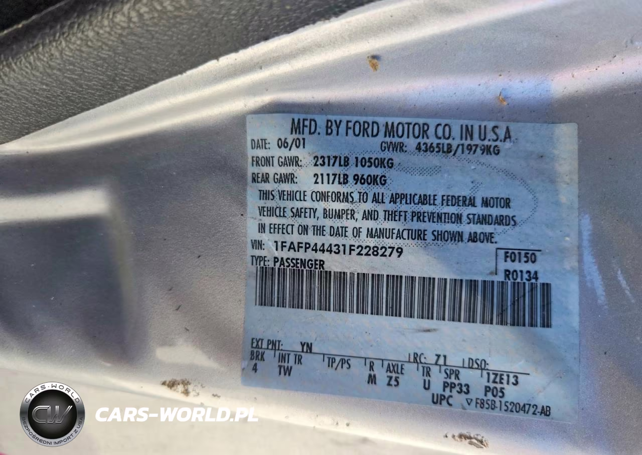 2001 Ford Mustang VIN:1FAFP44431F228279 - 12