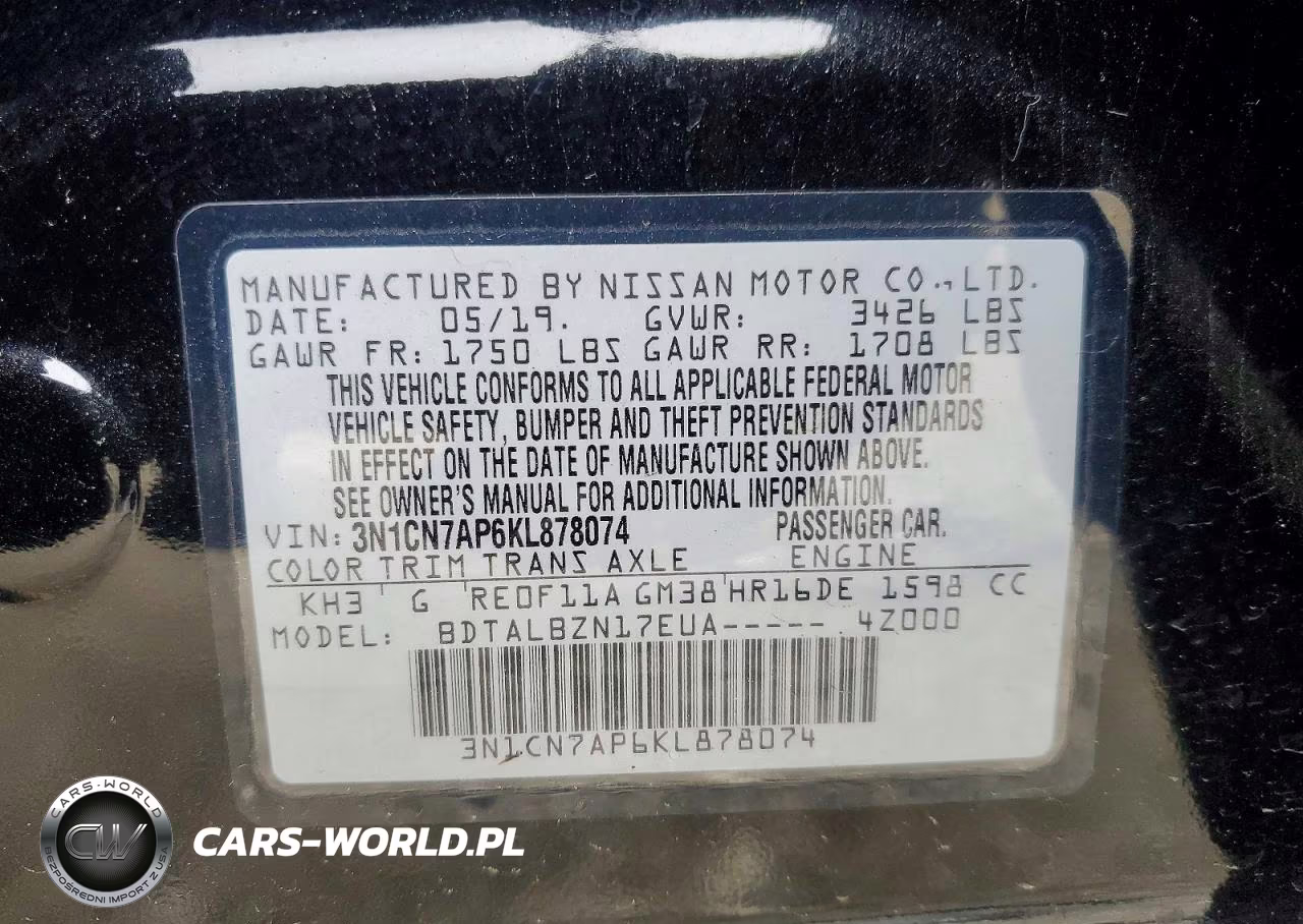 2019 Nissan Versa VIN:3N1CN7AP6KL878074 - 13