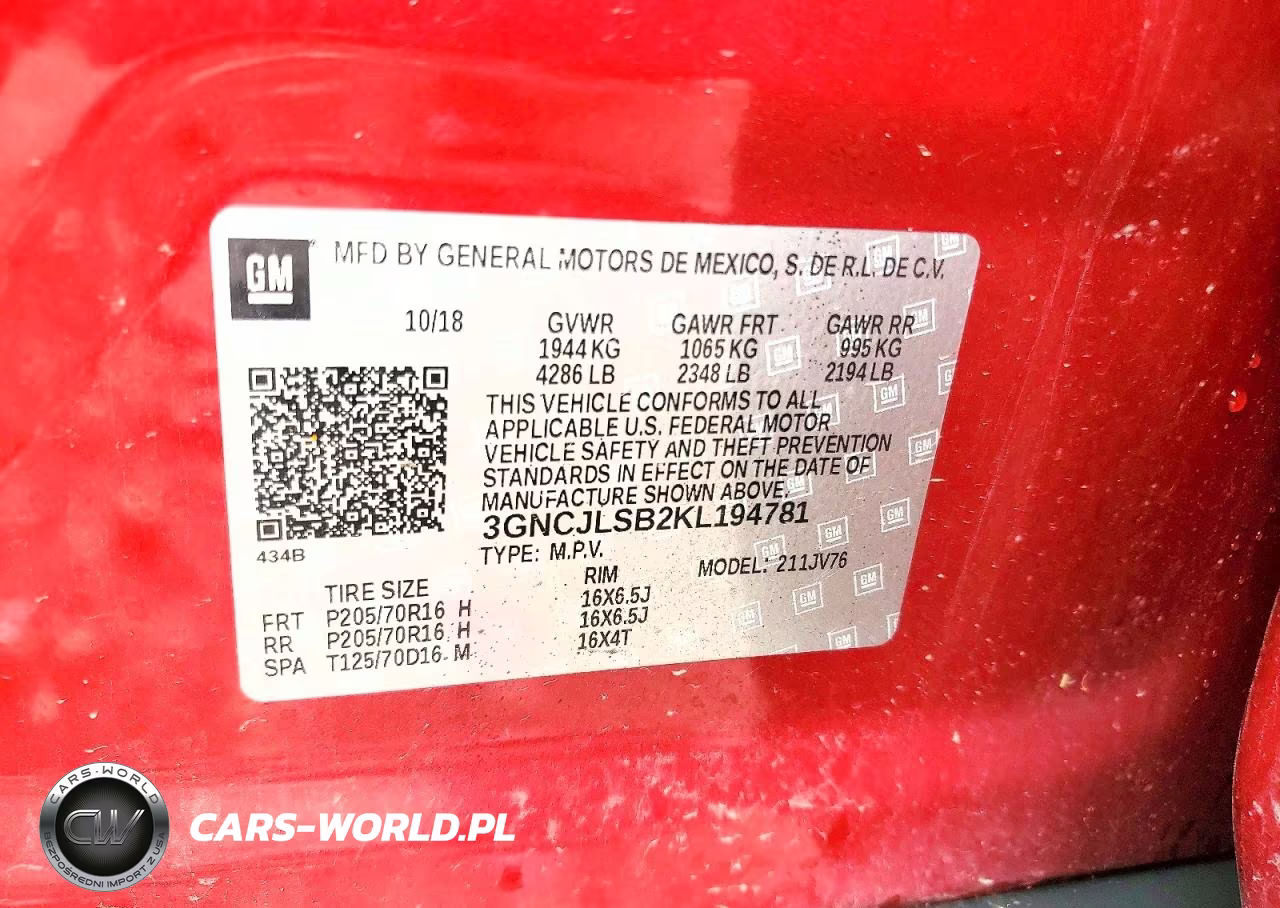 2019 Chevrolet Trax 1Lt VIN:3GNCJLSB2KL194781 - 13