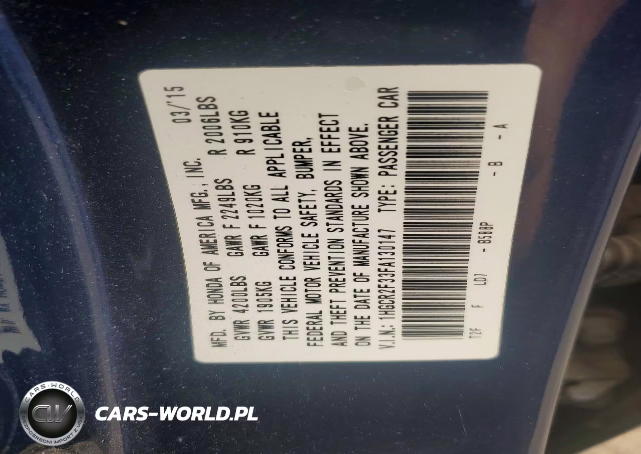 2015 Honda Accord Lx VIN:1HGCR2F33FA130147 - 12