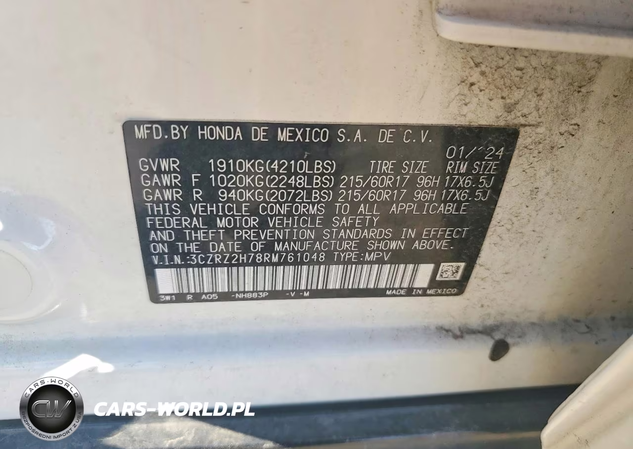 2024 Honda Hr-V Exl VIN:3CZRZ2H78RM761048 - 12