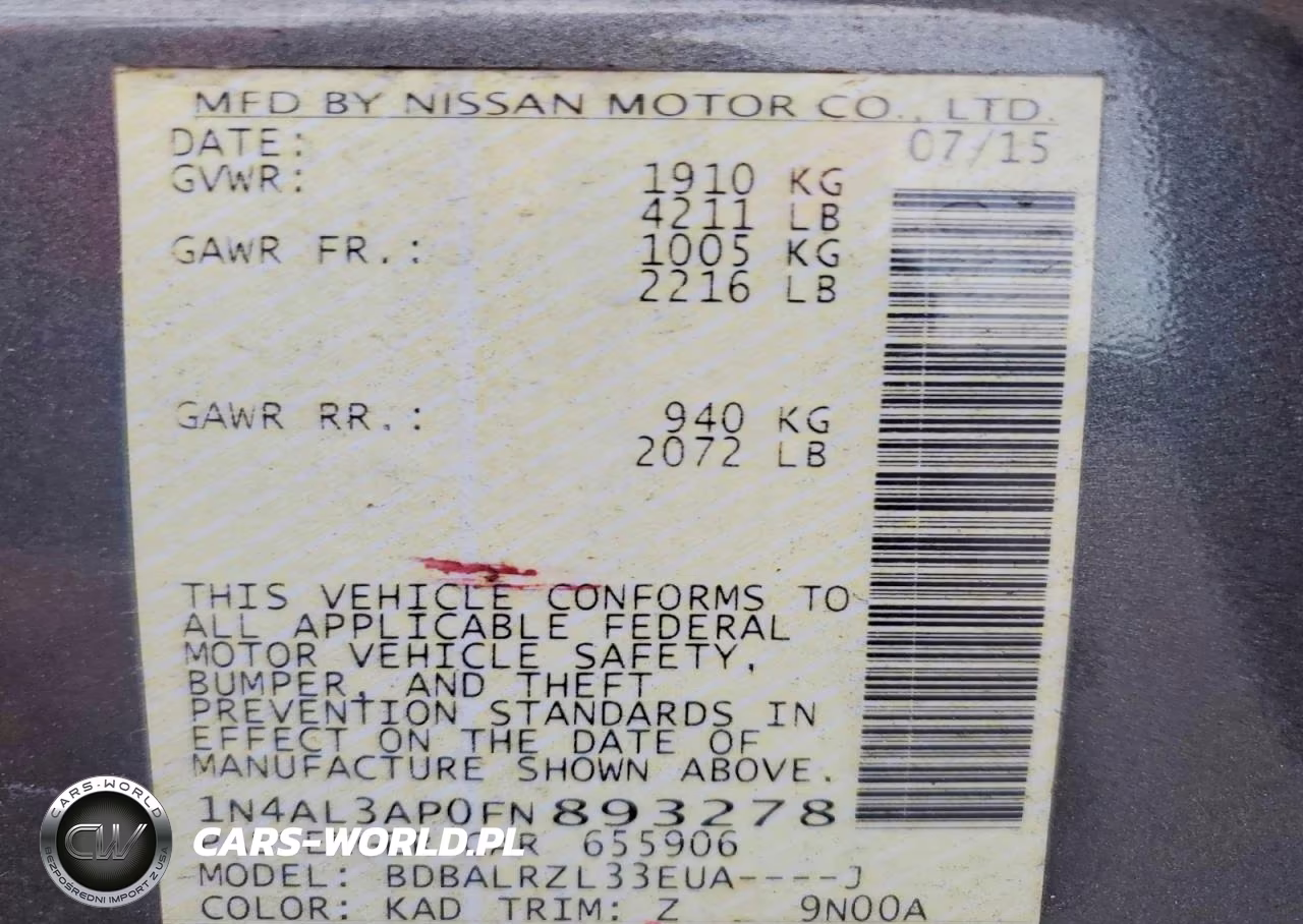 2015 Nissan Altima 2.5 Sl VIN:1N4AL3AP0FN893278 - 12