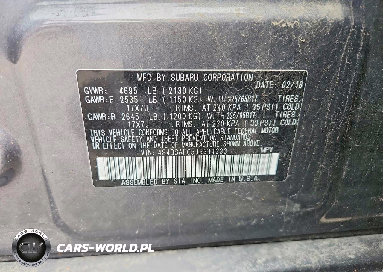 2018 Subaru Outback 2.5I Premium VIN:4S4BSAFC5J3311333 - 13