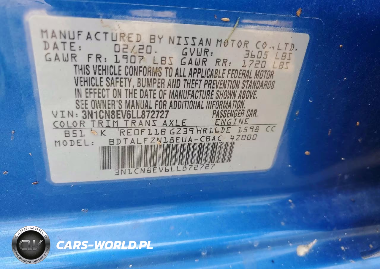 2020 Nissan Versa Sv VIN:3N1CN8EV6LL872727 - 12