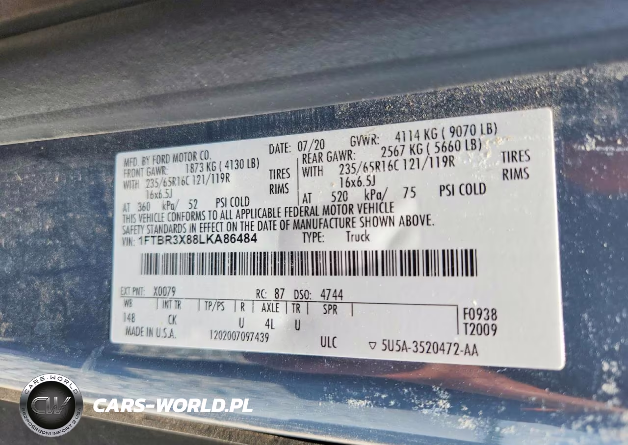 2020 Ford Transit T-250 VIN:1FTBR3X88LKA86484 - 13