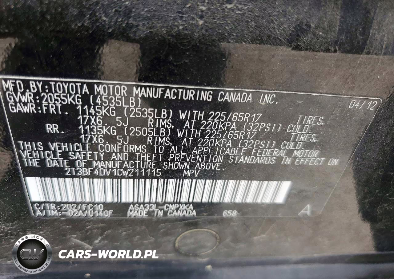 2012 Toyota Rav4 Base VIN:2T3BF4DV1CW211115 - 13