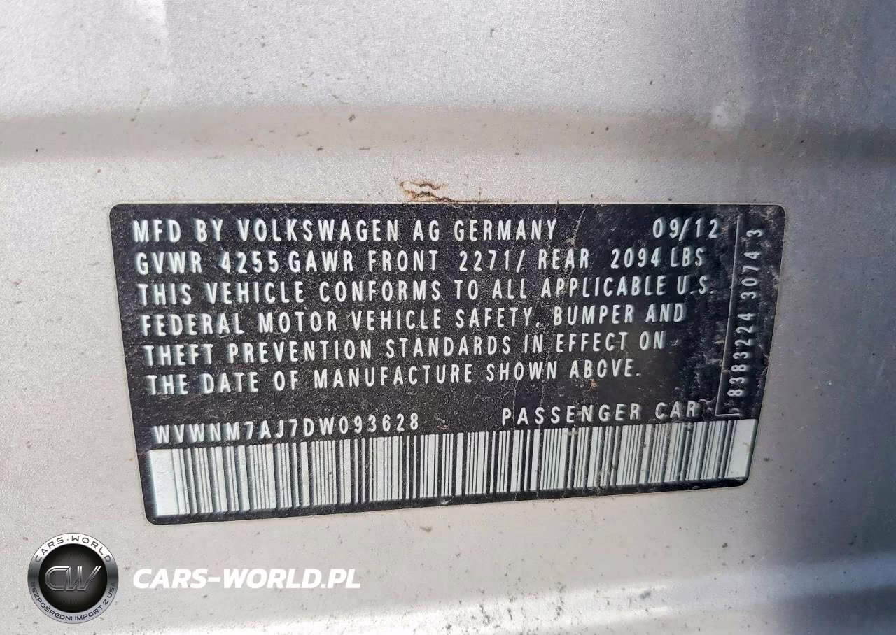 2013 Volkswagen Golf VIN:WVWNM7AJ7DW093628 - 12