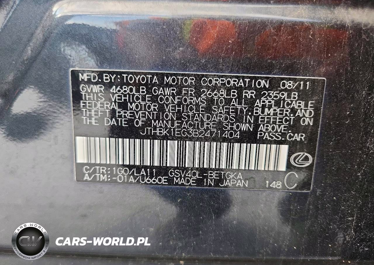 2011 Lexus Es 350 VIN:JTHBK1EG3B2471404 - 12