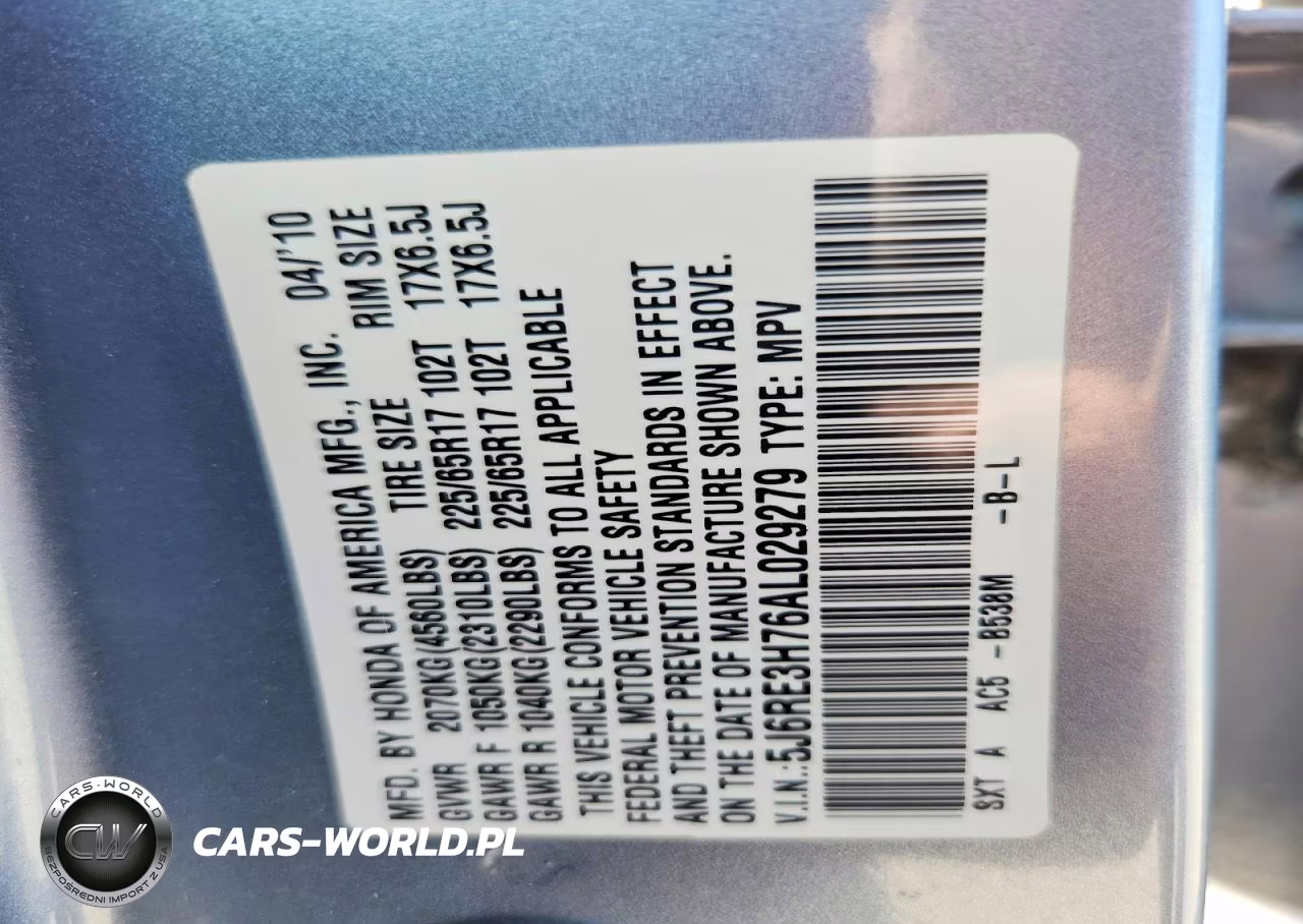 2010 Honda Cr-V Exl VIN:5J6RE3H76AL029279 - 13