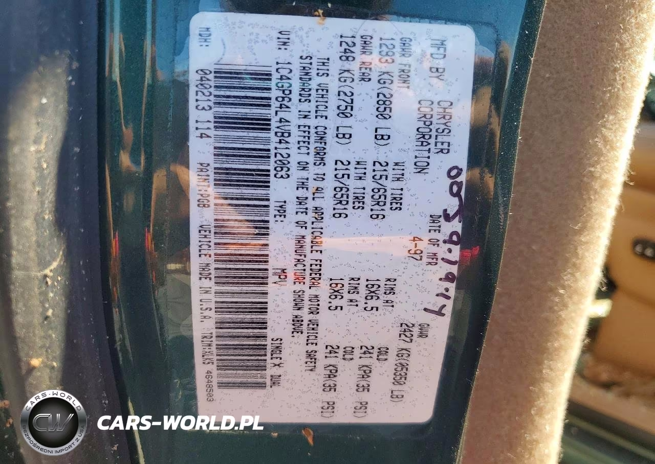 1997 Chrysler Town & Country Lxi VIN:1C4GP64L4VB412063 - 13