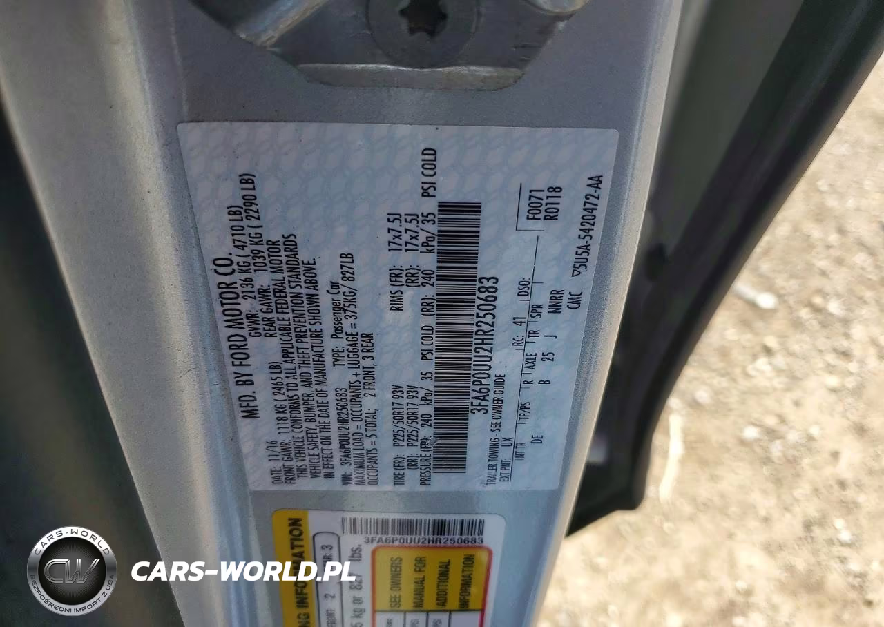 2017 Ford Fusion S Hybrid VIN:3FA6P0UU2HR250683 - 12