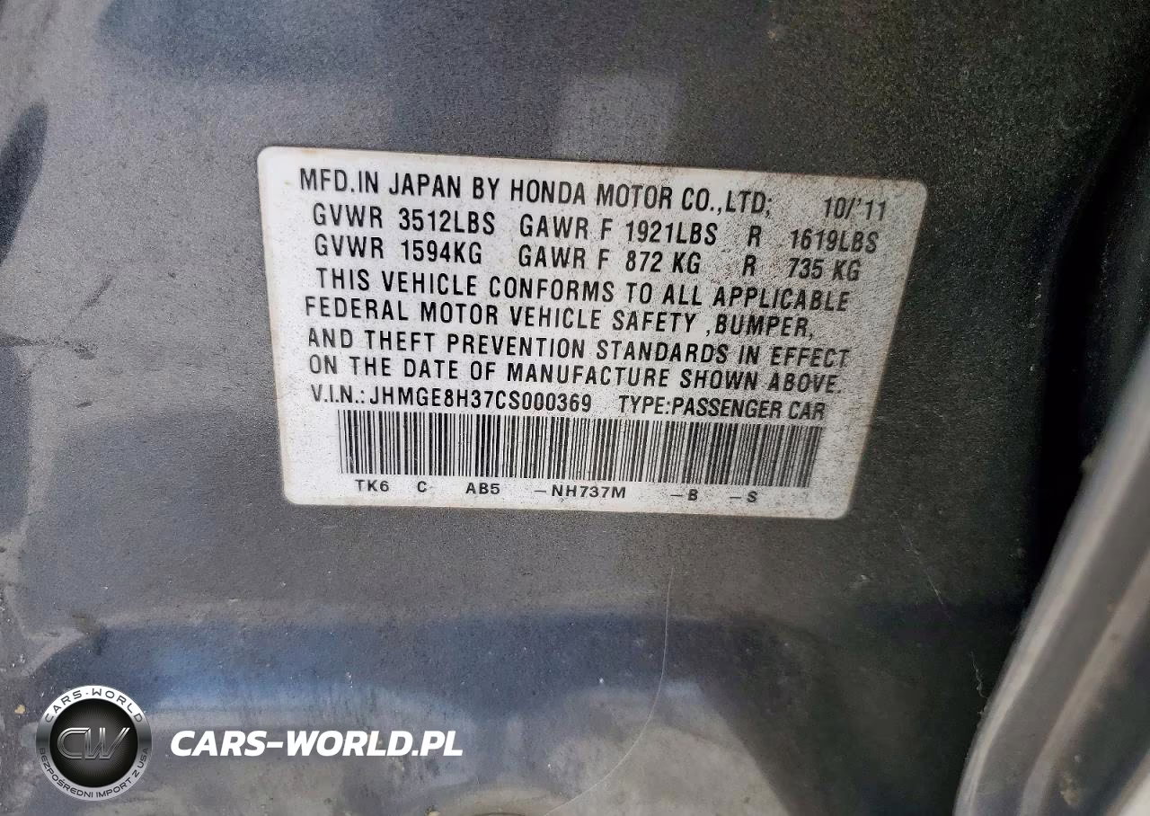 2012 Honda Fit VIN:JHMGE8H37CS000369 - 12