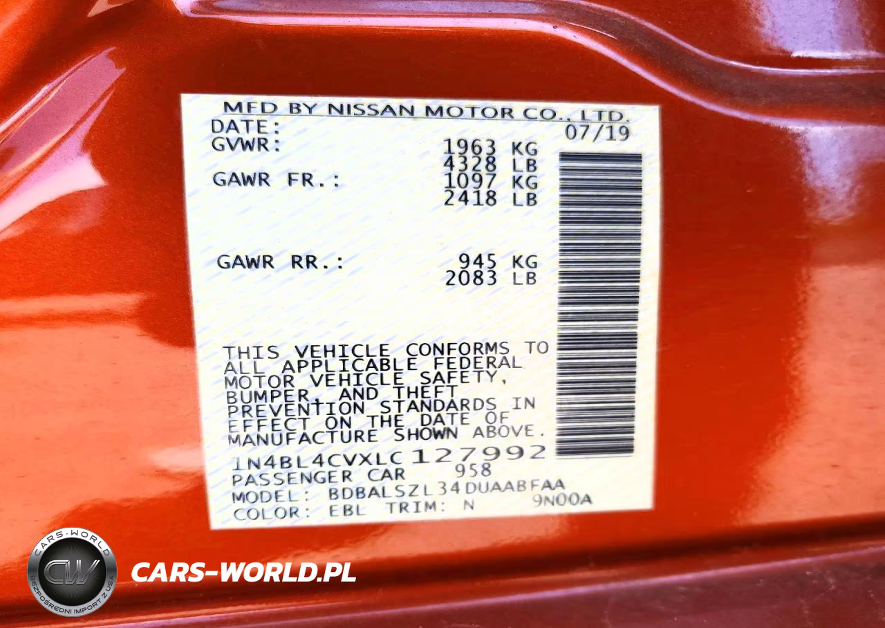 2020 Nissan Altima Sr VIN:1N4BL4CVXLC127992 - 12