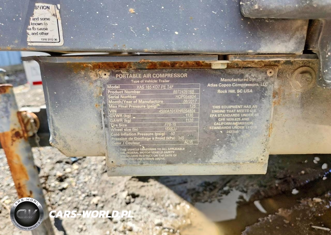 2017 Atlascopco Xas 185 Kd7 Pe T4F Air Compressor VIN:4500A101XHR054804 - 10