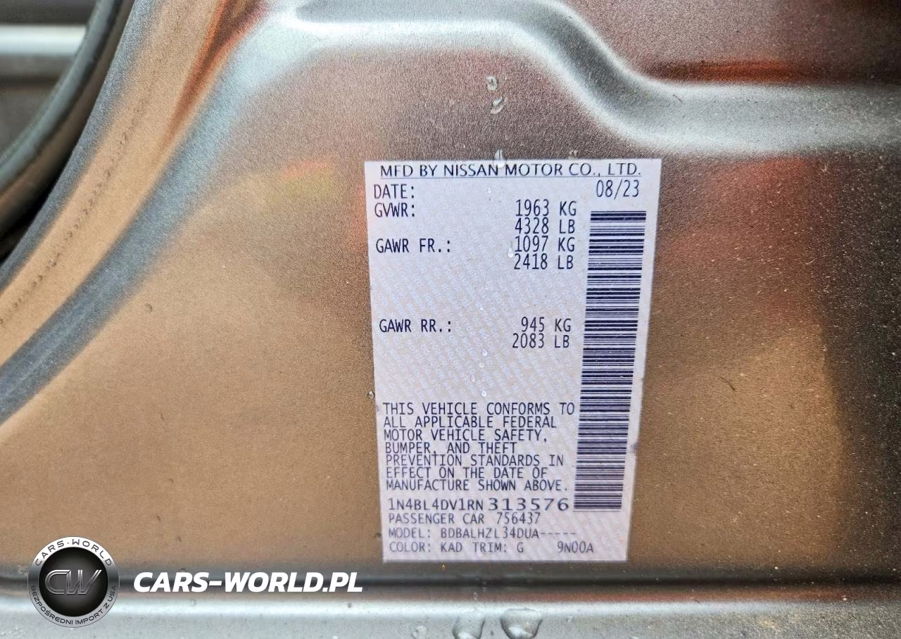2024 Nissan Altima Sv VIN:1N4BL4DV1RN313576 - 12