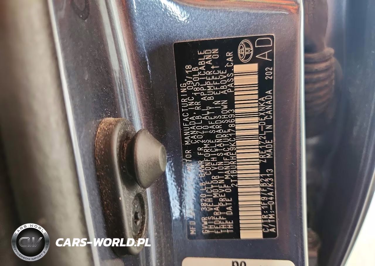 2019 Toyota Corolla Le VIN:2T1BURHE9KC178693 - 12