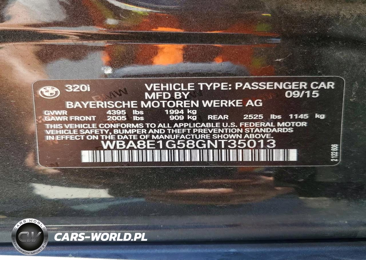 2016 BMW 320 I VIN:WBA8E1G58GNT35013 - 12