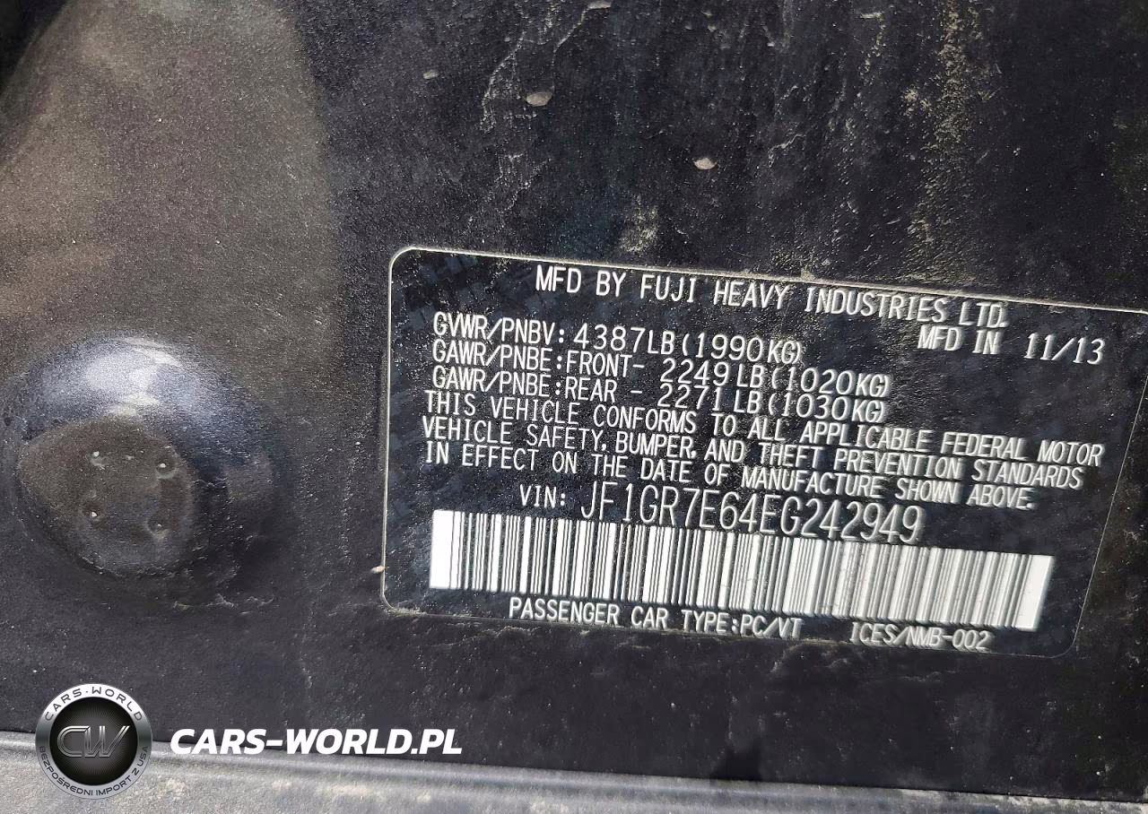2014 Subaru Impreza Wrx VIN:JF1GR7E64EG242949 - 12