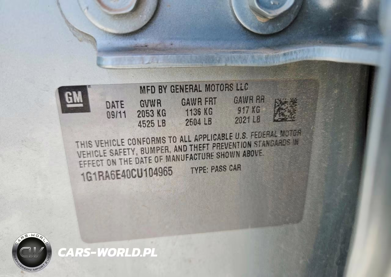 2012 Chevrolet Volt VIN:1G1RA6E40CU104965 - 12