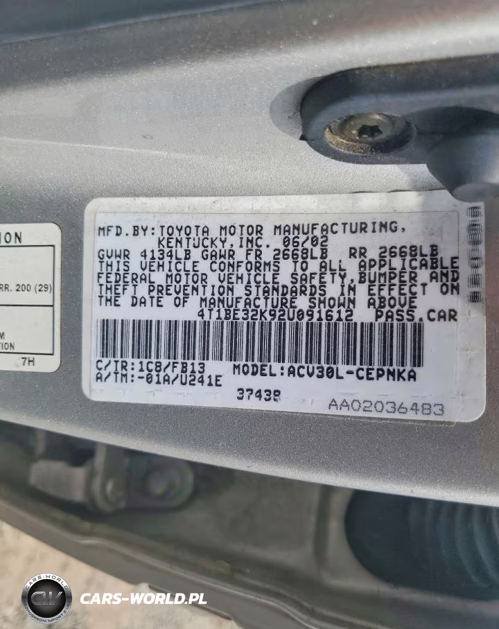 2002 Toyota Camry Le VIN:4T1BE32K92U091612 - 12
