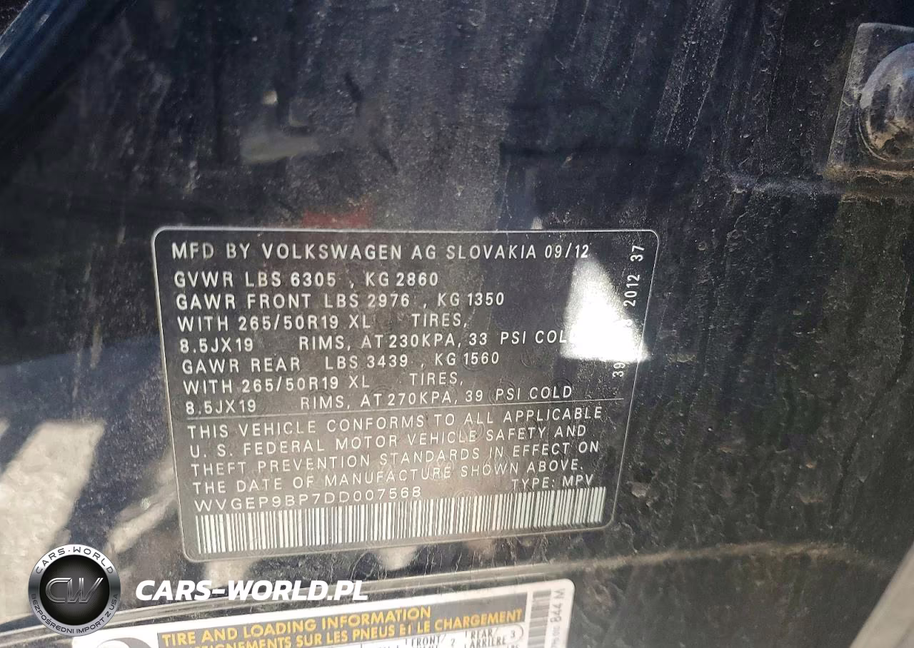 2013 Volkswagen Touareg V6 Tdi VIN:WVGEP9BP7DD007568 - 13