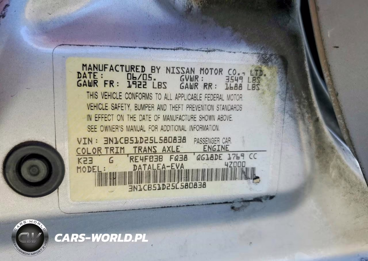 2005 Nissan Sentra 1.8 VIN:3N1CB51D25L580838 - 13