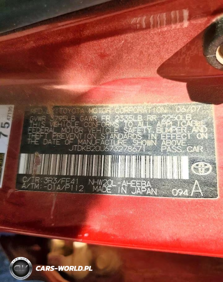 2007 Toyota Prius Base VIN:JTDKB20U673278671 - 12