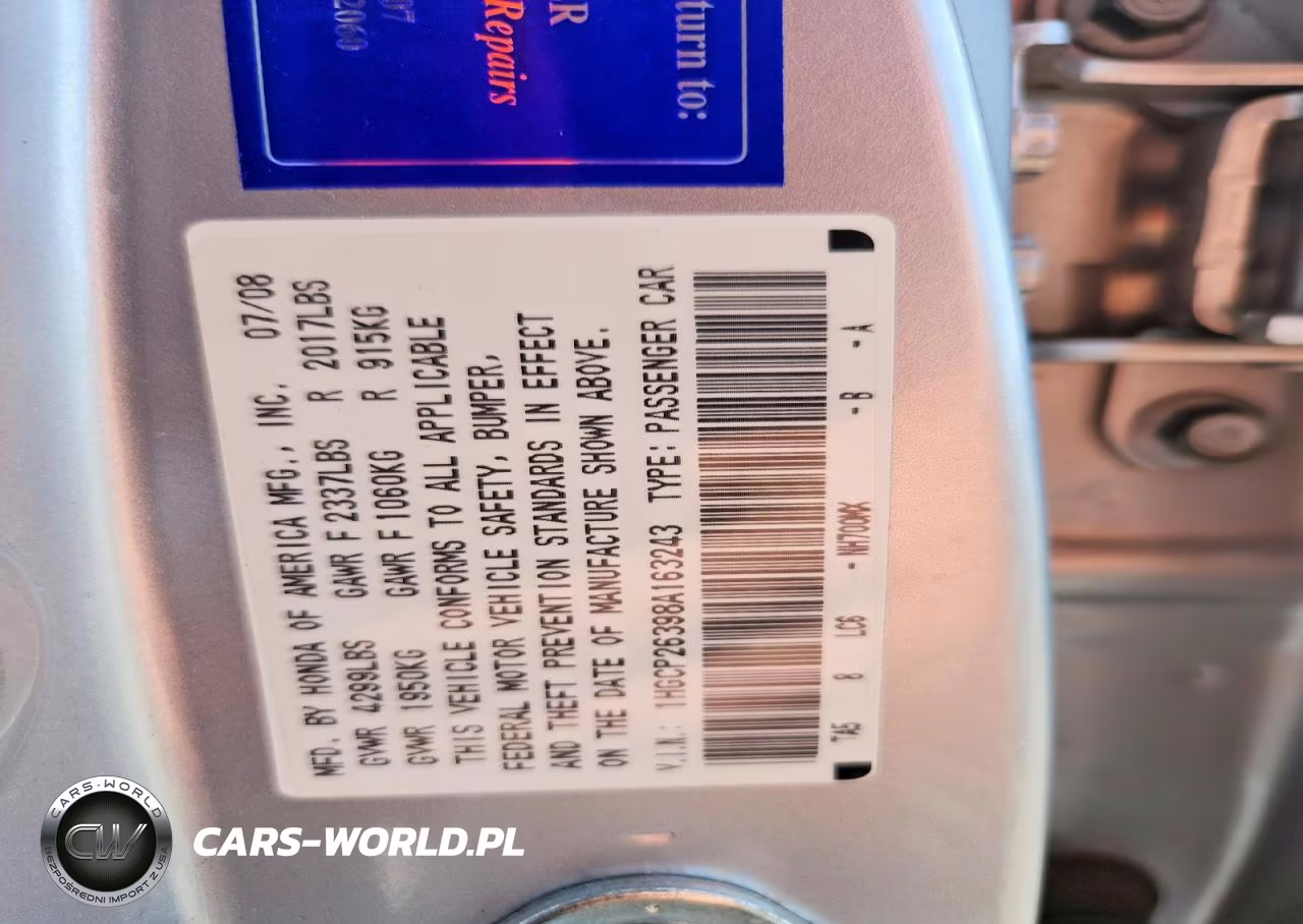 2008 Honda Accord Lx VIN:1HGCP26398A163243 - 12