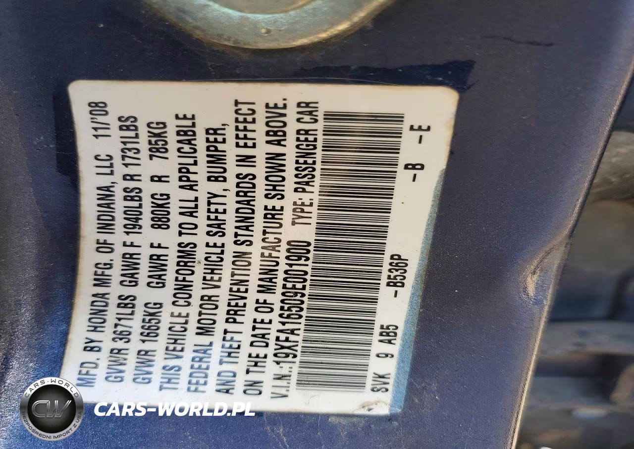 2009 Honda Civic Lx VIN:19XFA16509E001900 - 12
